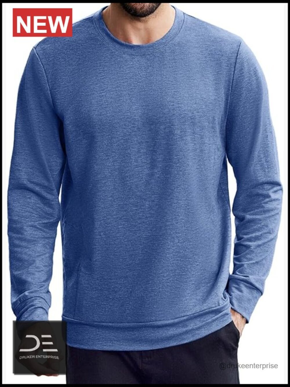 Men's Long Sleeve Crew Neck T-Shirt with Zipper Pocket Soft Stretch Pullover